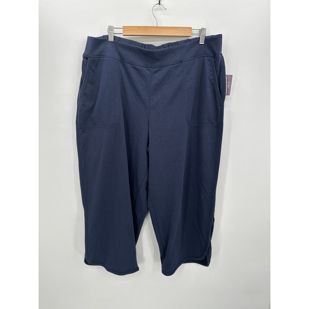CJ Banks Blue Cropped Pull On Pants Size 1X NWT Soft Cozy Stretch Lounge Capri